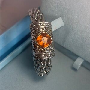 Elegant Silver Bracelet with Orange Gemstone